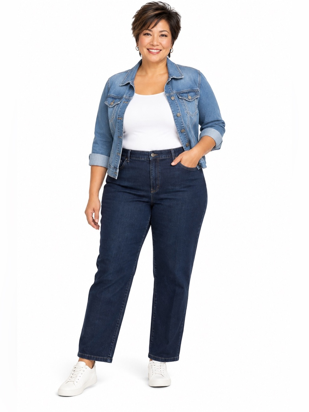 Catherines Right Fit Jeans Size 24WP Dark Wash Moderately Curvy Stretch Petite